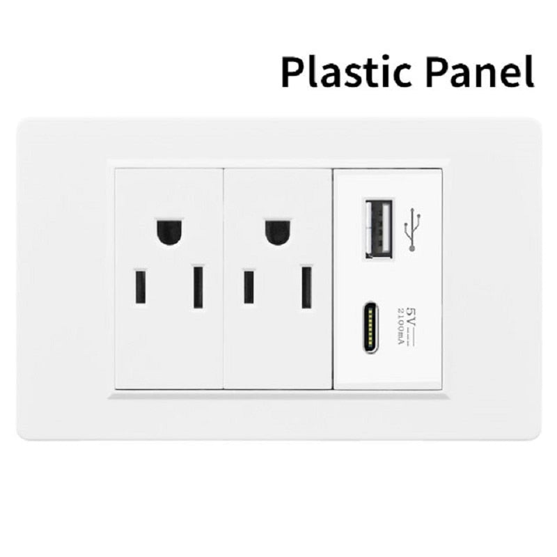 20A Brazil/US/Italy/Chile Plug Wall Sockets USB Type C Pressure Switch Plastic/ Tempered Glass 118 Panel Outlets Home Office