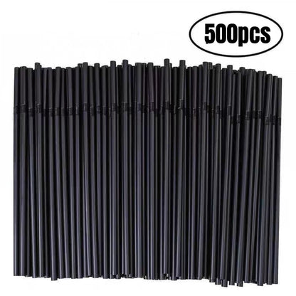 500/1000pcs Plastic Black Straws Wide Straws for Smoothies Disposable Drinking Straws Milkshake Straws Party Bar Accessories