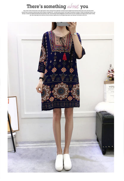 Women's Clothing Women Indian Dress Ready Stock Summer Vintage Causal Korean Style Beach Embroidery Tassel Floral Print Vestidos