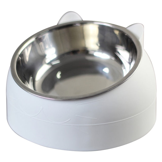 Cat Dog Bowl 15 Degrees Raised Stainless Steel Non Slip Puppy Base Cat Food Drinking Water Feeder Tilt Safeguard Neck Pet Bowl