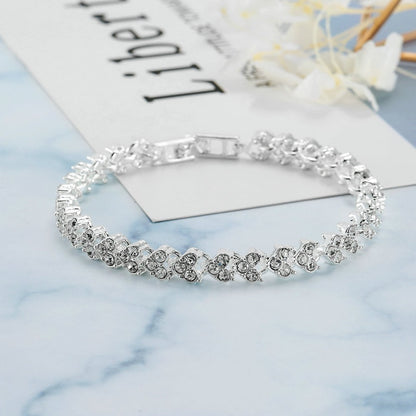 Luxury Roman Crystal Bracelet For Women Fashion Heart Chain Bracelets Rhinestone Bangle Wedding Bridal Jewelry Accessories Gifts