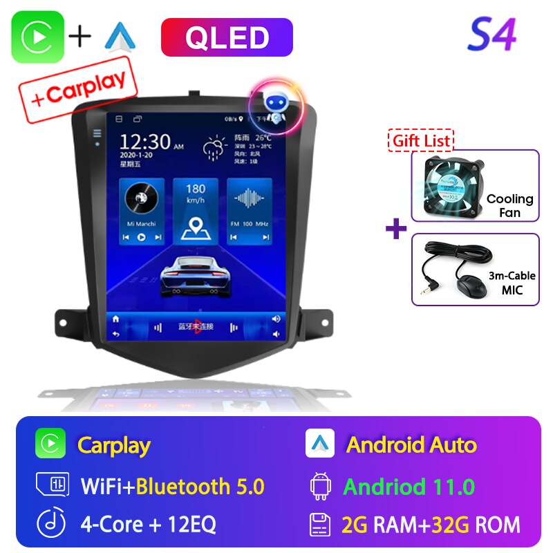 For Chevrolet Cruze 2008-2014 Carplay Android 11 Car Radio Multimedia Video Player Navigaion Head Unit Stereo 2Din Audio Speaker