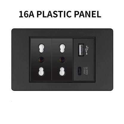 20A Brazil/US/Italy/Chile Plug Wall Sockets USB Type C Pressure Switch Plastic/ Tempered Glass 118 Panel Outlets Home Office