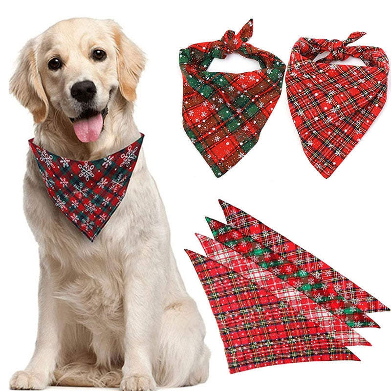 Dog Bandanas Large Pet Scarf Christmas Snow Print Dog Cotton Plaid WashableBow ties Collar Cat Dog Scarf Large Dog Accessories