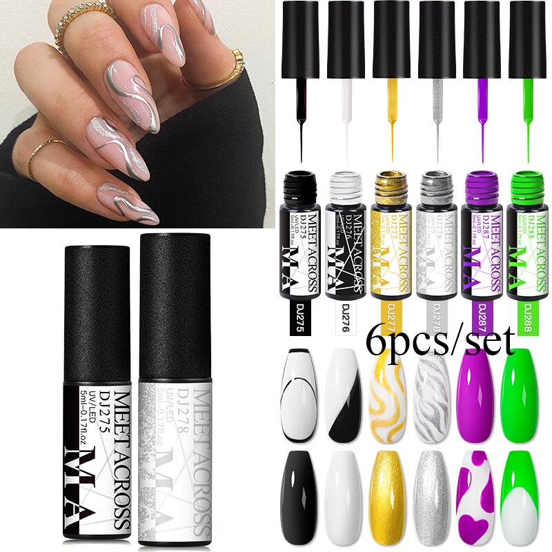 MEET ACROSS 6/12Pcs Nail Liner Gel Set Line Polish Gel Kit Nail Art Design For UV Paint Nail Drawing Polish DIY Painting Varnish