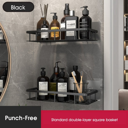 Punch-free Bathroom Shelf Shelves Wall Mounted Shampoo Storage Rack For Kitchen Holder Square Aluminum Bath Organizer Accessorie