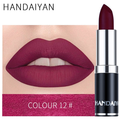 Handaiyan Sexy Nude Red Brown Purple Lipgloss Matte Lip Gloss Velvety Lipstick Matte Waterproof Makeup Long Lasting Cosmetic