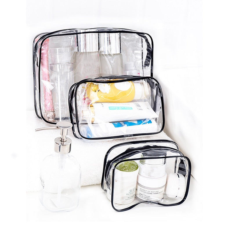 PVC Cosmetic Bag Lady Transparent Clear Zipper Black Makeup Bags Organizer Travel Bath Wash Make Up Case Toiletry Bags for Girls