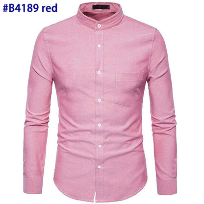 Oxford Cotton Shirt Men 2022 Spring Casual Slim Fit Stand Collar Mens Dress Shirts Long Sleeve Solid Chemise Homme Army Green