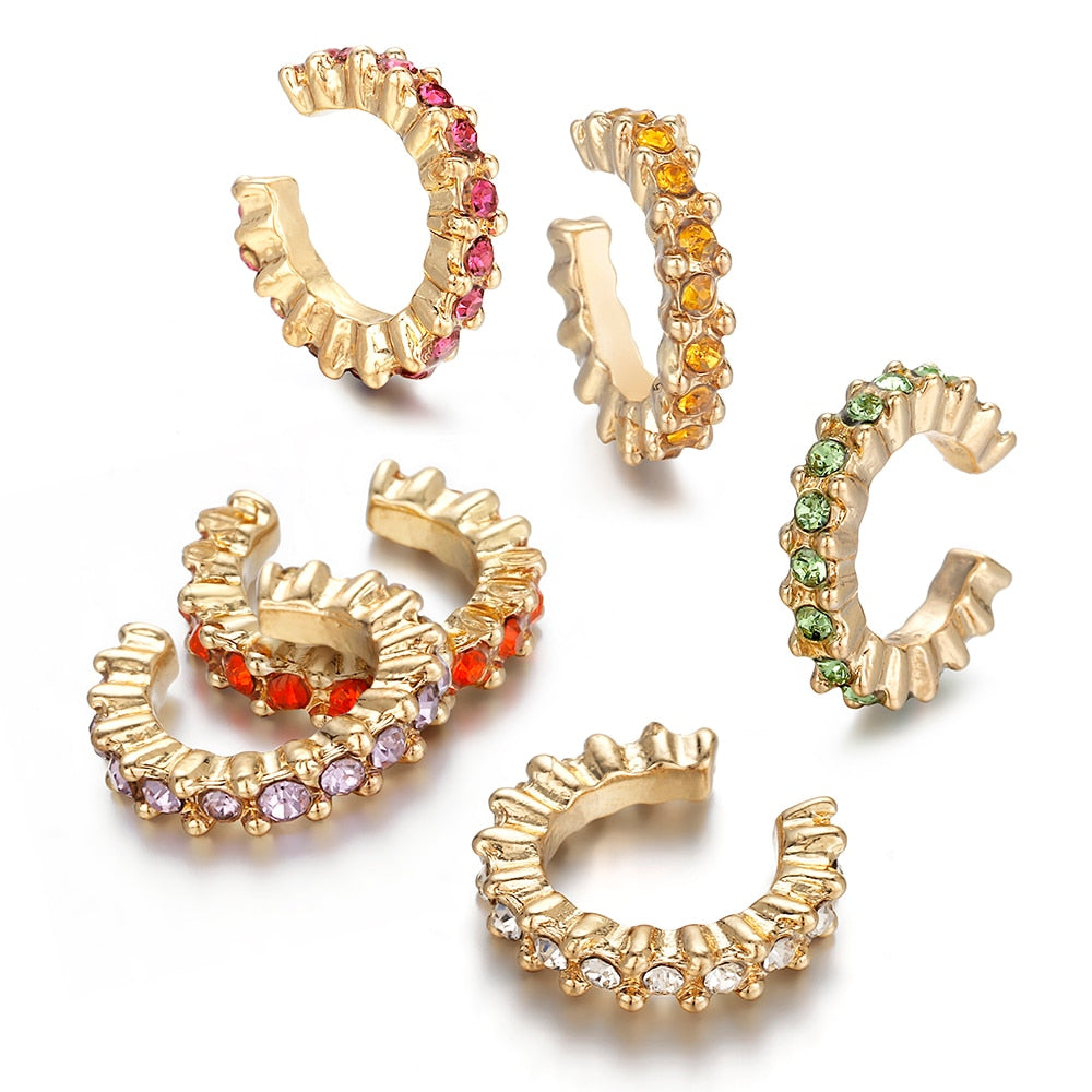 2023 New Arrival Multicolor CZ Crystal Ear Cuff Stackable C Shaped Ear Clips No Pierced Cartilage Earring for Women Earcuffs