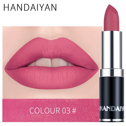 Handaiyan Sexy Nude Red Brown Purple Lipgloss Matte Lip Gloss Velvety Lipstick Matte Waterproof Makeup Long Lasting Cosmetic