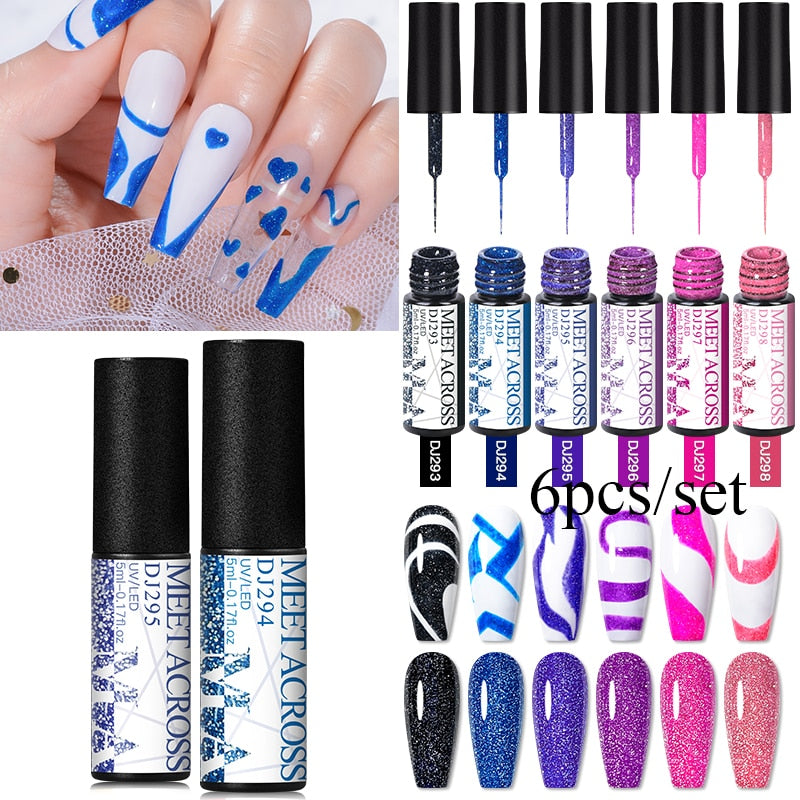 MEET ACROSS 6/12Pcs Nail Liner Gel Set Line Polish Gel Kit Nail Art Design For UV Paint Nail Drawing Polish DIY Painting Varnish