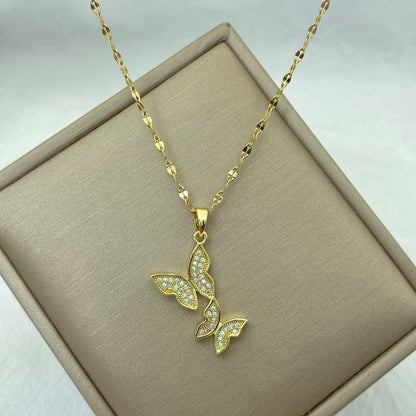 Gold Color Necklace for Women Zircon Jewelry Pendant Necklace Stainles Steel Mermaid Heart Butterfly Stainless Steel Sunflower