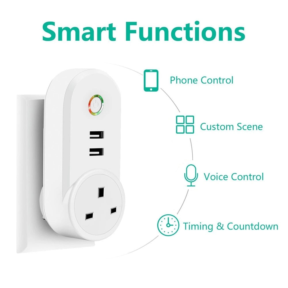 Smart WiFi Power Plug Electrical Outlet EU US AU UK GE JP Socket USB Time Remote Control by Smartlife App Alexa Google Home