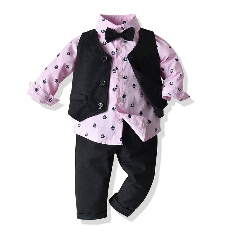 Baby Boy Clothes Birthday Party Baby Costume Boys Gentleman Tie Blue Shirt Vest Pants Autumn Toddler Baby Clothing Set Outfits