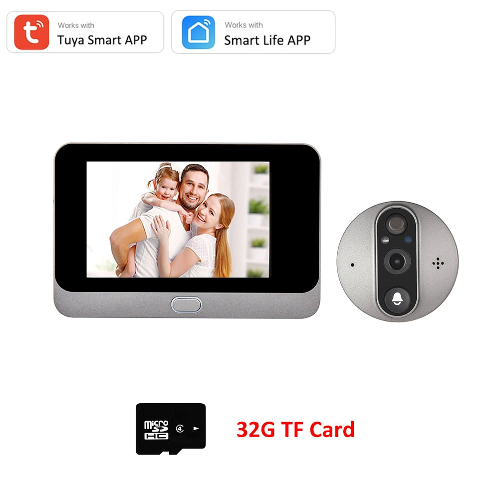 Smart Tuya 1080P WiFi Door Bell Eye Peephole Camera 5000mAh Audio 4.3&#39; PIR FHD Infrared Alexa Google Announcement Digital Viewer