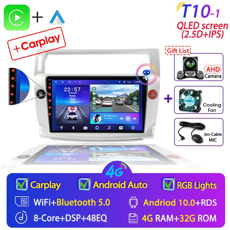 For Citroen C4 C-Triomphe Quatre 2004-2014 Car Radio Multimedia Carplay 2Din DVD Head Unit Stereo Speaker Audio Android 11 Video