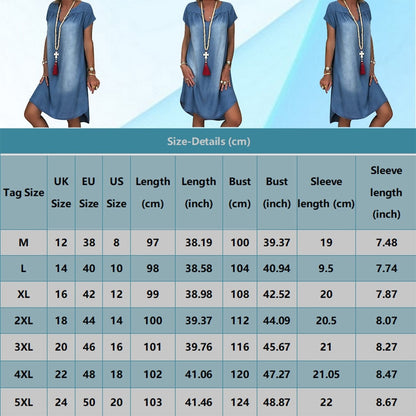 Denim Dress S-5xl Women's NEW Fashion Casual Solid Sexy V Neck Long Party Loose платье Short Sleeve Swing Summer Dress