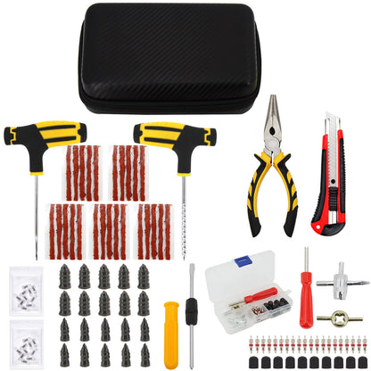 Car Tire Repair Tool Kit Studding Set Auto Bike Puncture Plug Garage Needle Nose Pliers Vacuum Film Nail Screws W/ Storage Case