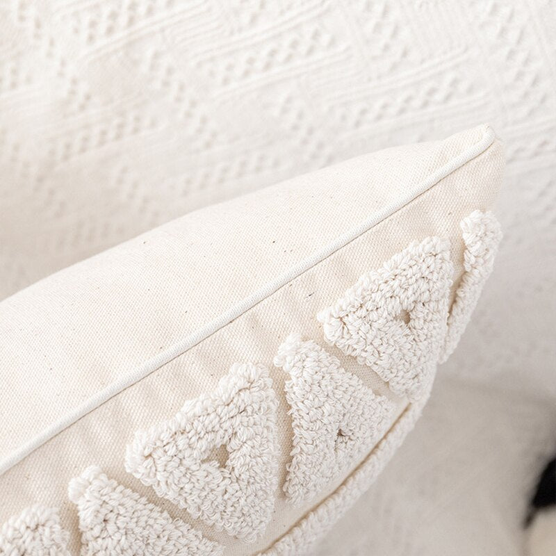 Morocco Tufted Throw Pillow Case with Tassels Boho Farmhouse Cushion Covers for Sofa Couch Home Décor 45x45cm Cream Beige TJ7143