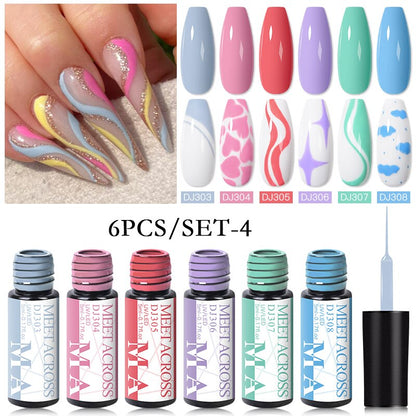 MEET ACROSS 6/12Pcs Nail Liner Gel Set Line Polish Gel Kit Nail Art Design For UV Paint Nail Drawing Polish DIY Painting Varnish