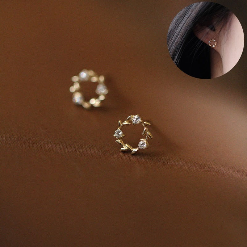 925 Silver Needle Simple Shiny Zircon Earrings Gold Plating Jewelry Crystal Stud Earrings Women