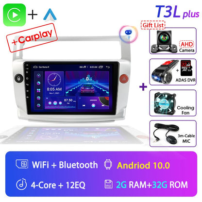 For Citroen C4 C-Triomphe Quatre 2004-2014 Car Radio Multimedia Carplay 2Din DVD Head Unit Stereo Speaker Audio Android 11 Video