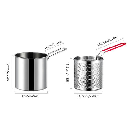 Stainless Steel Deep Fryer Pot Universal Small With Basket Fryer Pan Fry Pot For Shrimp Fries Kitchen Camping Cooking Tool