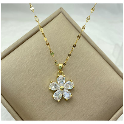 Gold Color Necklace for Women Zircon Jewelry Pendant Necklace Stainles Steel Mermaid Heart Butterfly Stainless Steel Sunflower