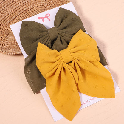 2Pcs/set Women Girls Sweet Solid Bowknot Hair Clips Print Bows Hairpins Ribbon Barrettes Duckbill Clip Headwear Hair Accessories