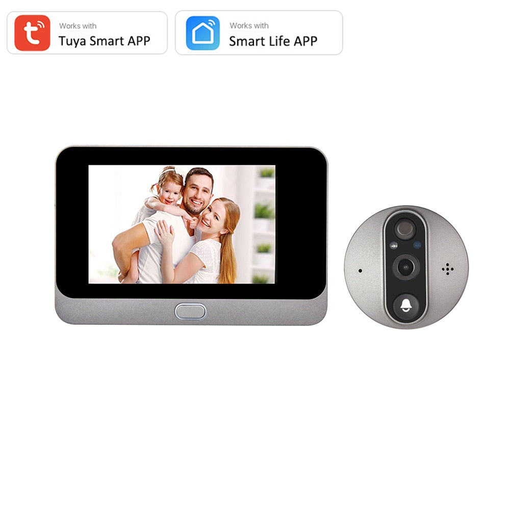 Smart Tuya 1080P WiFi Door Bell Eye Peephole Camera 5000mAh Audio 4.3&#39; PIR FHD Infrared Alexa Google Announcement Digital Viewer