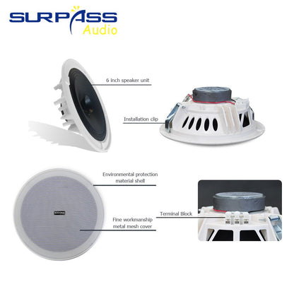 Surpass Audio Surround Sound Speakers System 6inch Ceiling Loudspeakers 8Ohm Roof Speaker for Home Background Music Audio Cinema