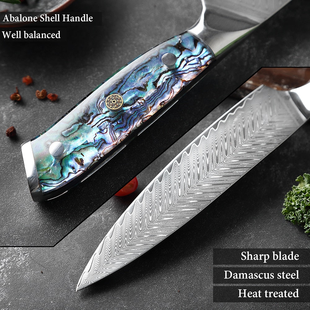 XITUO 1-5 PCS Damascus Steel knife Set Kitchen Cooking Tools Chef Knife Japanese Santoku Boning knife Exquisite Shell Handle