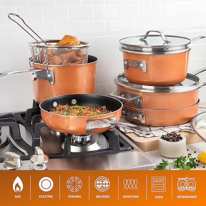 Pots &amp; Pans Set \u2013 Stackable 10 Piece Cookware Set Saves 30% Space, Ultra Nonstick Cast Texture Coating, Includes Fry Pa