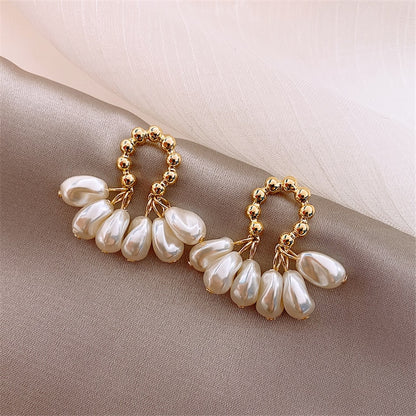 Trend Simulation Pearl Long Earrings Female Moon Star Flower Rhinestone Wedding Pendant Earrings Fashion Korean Jewelry Earrings