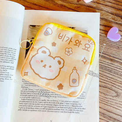 Women Girls Kawaii Cosmetic Makeup Tampon Bear Napkin Pouch Storage Bag Coin Purse Sanitary Pads Bag Mini Data Cables Organizer