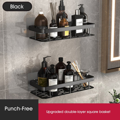 Punch-free Bathroom Shelf Shelves Wall Mounted Shampoo Storage Rack For Kitchen Holder Square Aluminum Bath Organizer Accessorie