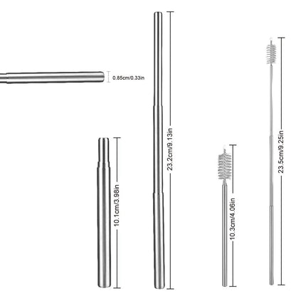 Reusable Telescopic Straws with Brush 304 Stainless Steel Straws for Cocktail Beer Drinks Metal Drinking Straws Bar Drinkware