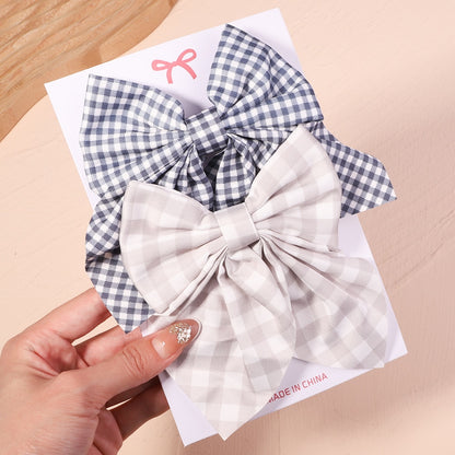 2Pcs/set Women Girls Sweet Solid Bowknot Hair Clips Print Bows Hairpins Ribbon Barrettes Duckbill Clip Headwear Hair Accessories