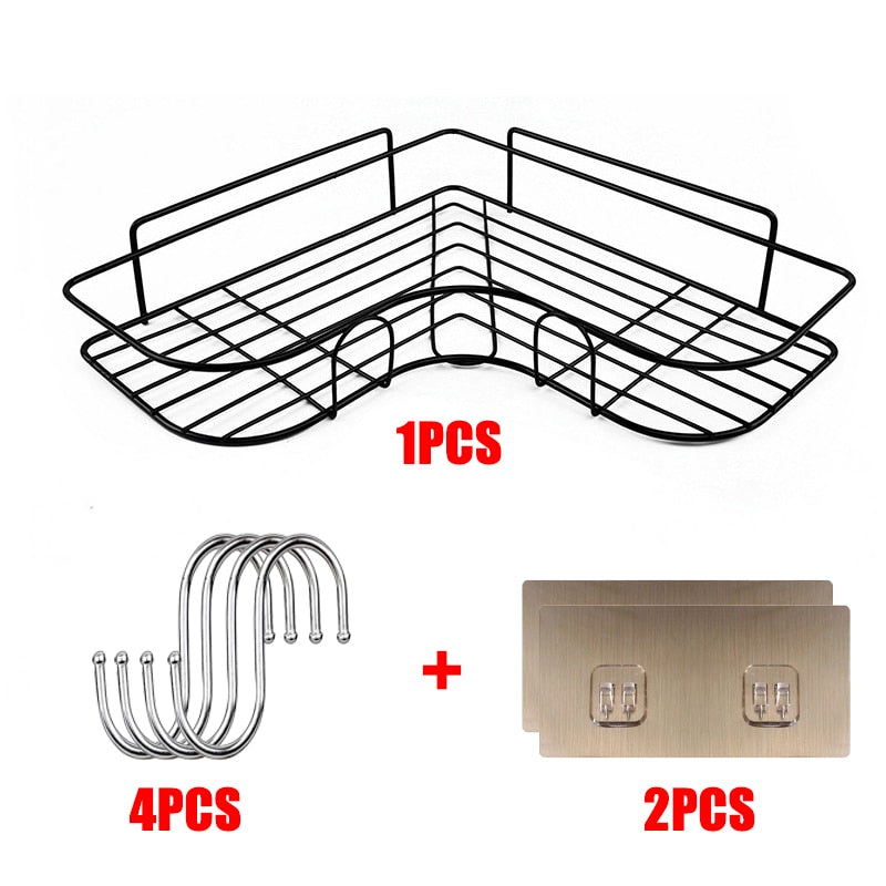 Bathroom Shelf Shampoo Storage Rack Bath Hanging Basket Iron Cosmetic Holder Punch-Free Kitchen Seasoning Organizer Accessories