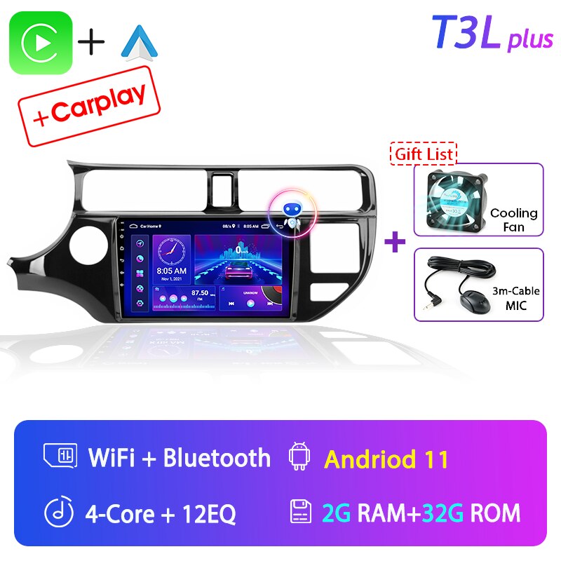 Android 11 2 Din for KIA RIO 2011-2015 Car Radio Multimedia Video Player GPS Navigation MP5 DVD Speakers Stereo Audio Carplay 9"