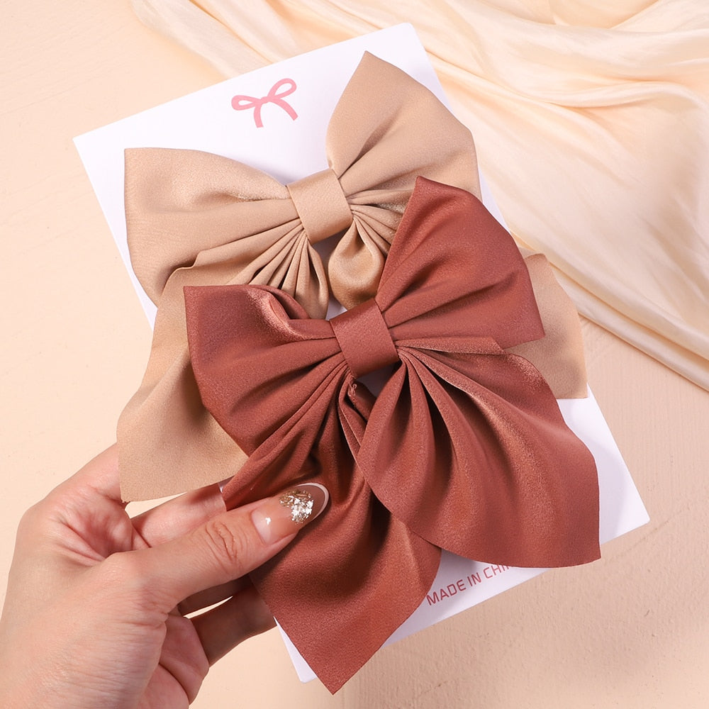 2Pcs/set Women Girls Sweet Solid Bowknot Hair Clips Print Bows Hairpins Ribbon Barrettes Duckbill Clip Headwear Hair Accessories