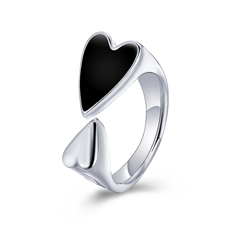 Kpop Retro Gothic Silver Color Heart Metal Ring For Women Girls Vintage Y2k Crystal Open Rings Punk Geometry Rings Party Jewelry