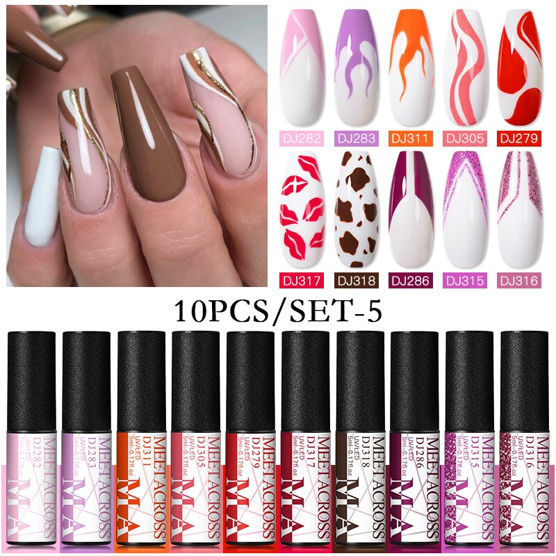 MEET ACROSS 6/12Pcs Nail Liner Gel Set Line Polish Gel Kit Nail Art Design For UV Paint Nail Drawing Polish DIY Painting Varnish