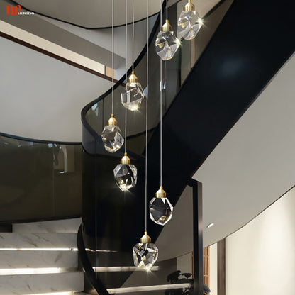 K9 Nordic Crystal Cube Chandelier Indoor Decor Led Light For Home Staircase Loft Spiral Hanging Lamp Living Dining Room Bedroom