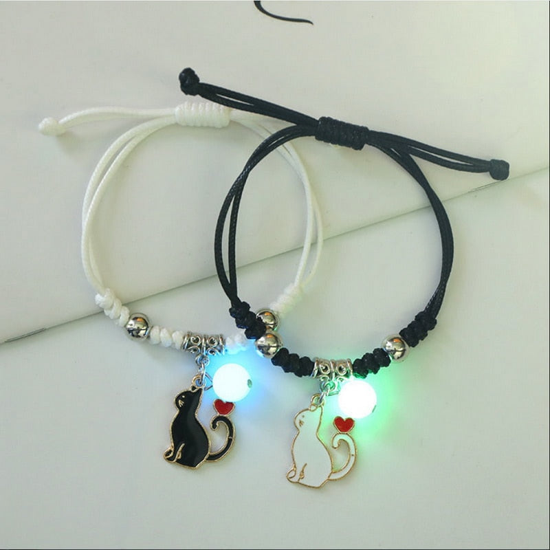 2023 Luminous Cat Star Moon Bracelet Couple Charm Handmade Adjustable Rope Matching Friend Bracelet Infinite Love Jewelry Gifts