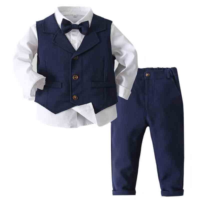 2022 Formal Kids Boy Gentleman Clothes Set Long Sleeve Shirt Waistcoat Trousers Boys Outfits Wedding Birthday Party Dress Suits