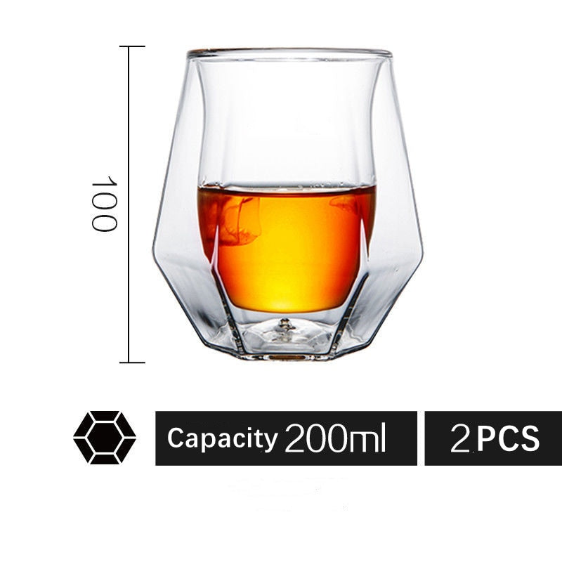 Double Layer Whiskey Glass Cup Wine Bar Tequila Beer Handmade Home Kitchen Drinking Tea Cup Party Glass Glass Cup 2pcs/Set