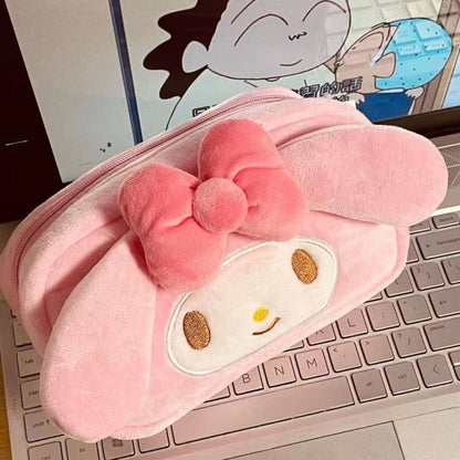 Sanrioed Hello Kitty Plush Pencil Case My Melody Cinnamoroll Purin Cartoon Storage Bag Large Capacity Makeup Bag Stationery Gift