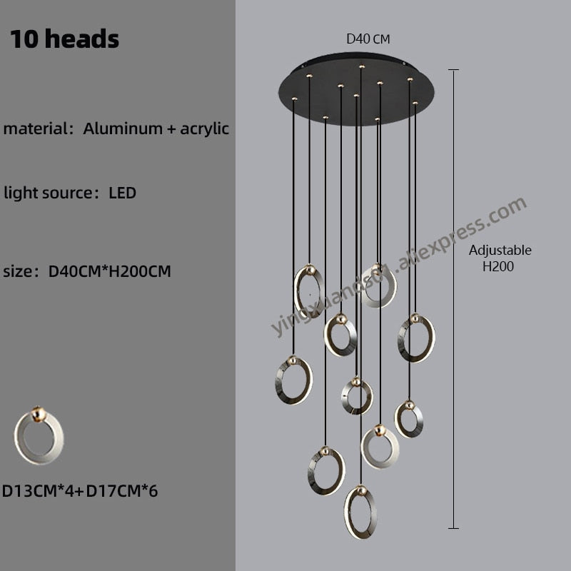 Pendant Staircase LED Attic Villa Living Room Ceiling Pendant Lights 2023 Designer Lamp Nordic Long Annular Staircase Chandelier